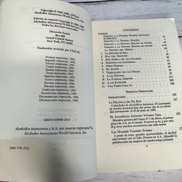 Alcohólicos Anónimos AA Big Book 1990 3rd Ed Spanish Alcoholics Anonymous Vtg - Picture 6 of 6